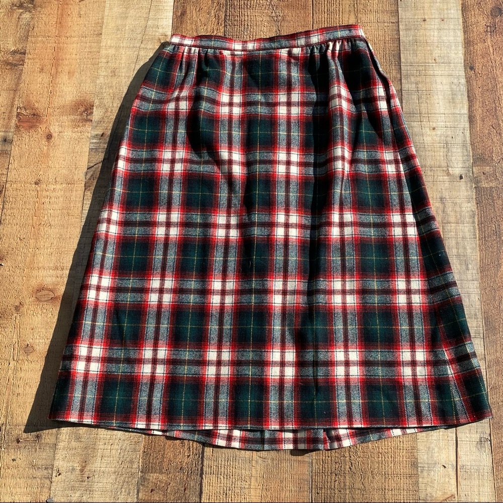 Pendleton Vintage Wool Plaid Midi Skirt Red & Black Tartan Preppy 1980’s - Picture 2 of 8